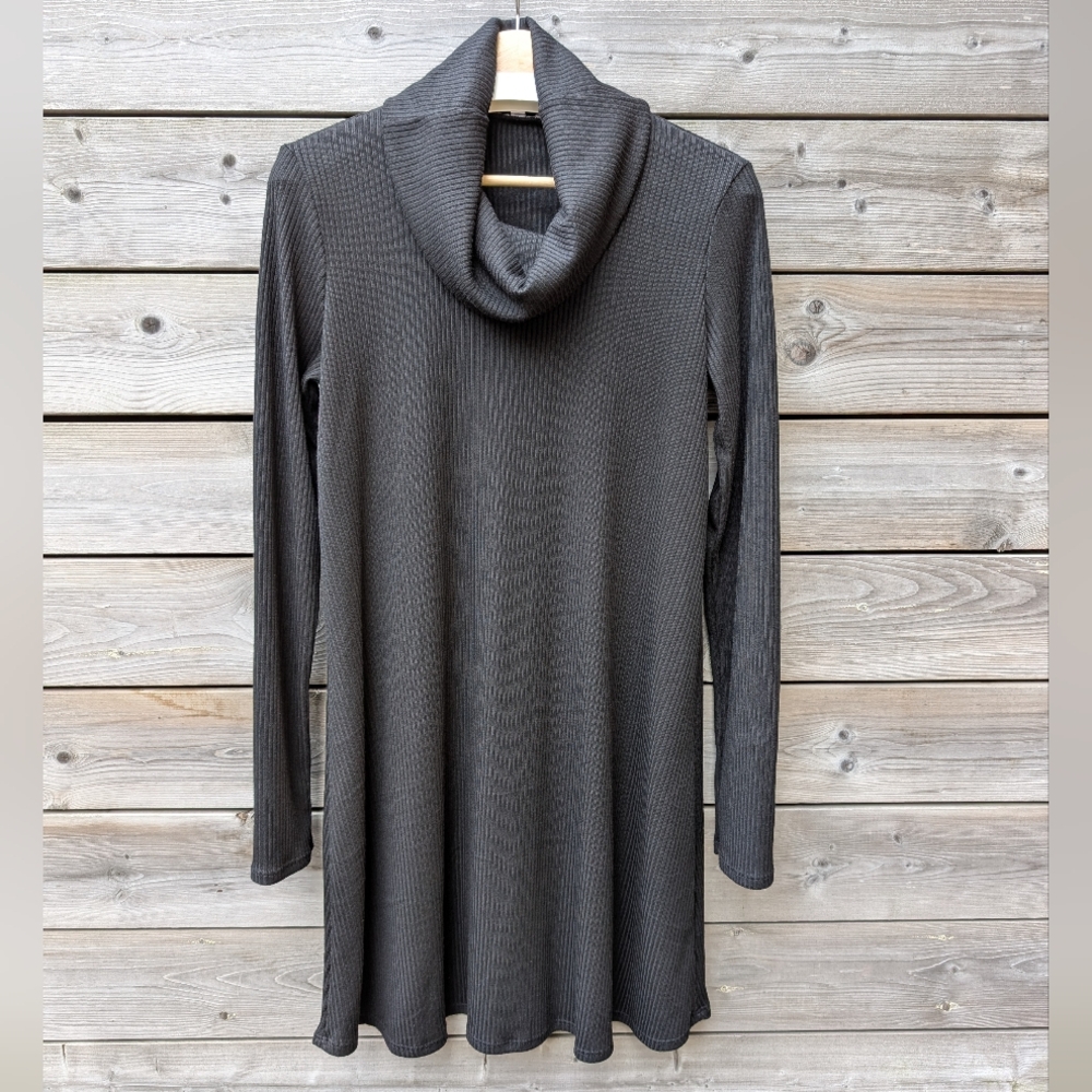 Socialite Black Cowl Neck Long Sleeve Swing Dress